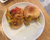 A picture of step 5 of Seafood mix on fried veggies.