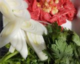 A picture of step 1 of Yaki Udon with Kishimen Noodles and Chrysanthemum Greens.