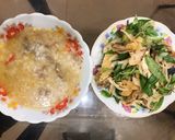 Hình bước làm 6 của món Cháo gà và gỏi gà xé trộn hành răm