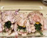 A picture of step 6 of Roasted Cornish Hens over French Breads with a Rich Creamy Top.