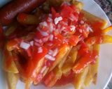 A picture of step 6 of Fried chips with smokies and kachumbari#authormarathon.