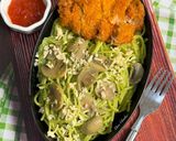 Foto langkah ke 7 dari resep Spaghetti Matcha Cheese Mushroom with Chicken Katsu.