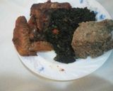 A picture of step 8 of Brown ugali greens and chicken.
