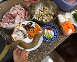 A picture of step 1 of Banh Canh with Pork Hock, Pork Tail Bones, and Pork Skin.