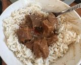 A picture of step 7 of Beef cubes and rice.