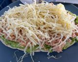 A picture of step 5 of Tuna melt on pita bread - open sandwich.