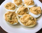 A picture of step 3 of Buffalo deviled eggs.