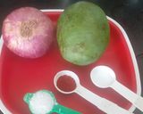 A picture of step 1 of Raw mango and onion kachumer.