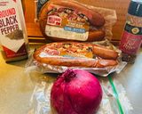 A picture of step 2 of Red Onion with Chicken Smoked Sausage.
