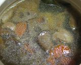 A picture of step 4 of Chikuzen-ni Rice (Takikomi Gohan) in a Donabe or Rice Cooker.