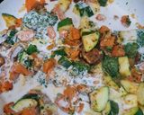 Édesburgonyás cukkinis ragu szejtán Chorizoval (vegán) recept fázis 5 fotója