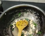 A picture of step 3 of South Indian Pongal, Brinjal sabji dhania chutney.