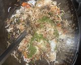 A picture of step 2 of Desi style fried rice with green chutney.
