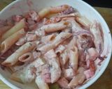 A picture of step 3 of Ranch dressing pasta salad.