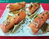 Foto del paso 5 de la receta: Rollitos de mousse de bacalao con anchoa y salmón