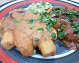 A picture of step 5 of Plantains in Peanut Butter Served with Beef.