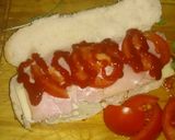 A picture of step 9 of Tex's Chicken, Ham, Spicy Cheese, and Tomato Sub/Melt 🐔🐷🍞🍅🧀.