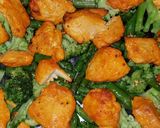 A picture of step 4 of Cheesy Buffalo Chicken Broccoli and Asparagus Bake.