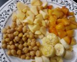 A picture of step 1 of Fruit chat with Aloobukhara chutney.