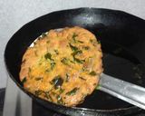 A picture of step 6 of Besan methi ki poori with tomato chutney.