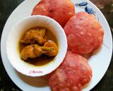 A picture of step 3 of Beetroot Kachori with Chicken curry.