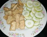 A picture of step 2 of Egg coated tofu.