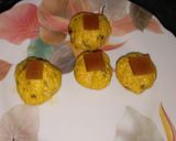 A picture of step 10 of Kaju ki burfi (cherries 🍒 and rose flavour) and laddoo (pan flavour).