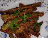 A picture of step 6 of Kurkuri Bhindi.