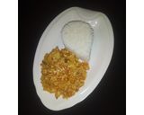 A picture of step 6 of White rice with egg and awara (tofu)sauce.