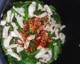 A picture of step 5 of French beans chicken and veg fried rice.