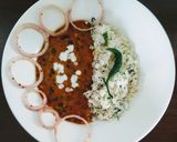 A picture of step 10 of Dal makhni with jeera rice.