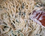 Párizsi csirkemell friss spenótos, kéksajtos spagettivel recept fázis 4 fotója