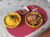 Pollo con brócoli y zanahorias al vapor medio chino, pero picantes!!!
