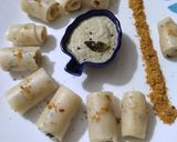 A picture of step 4 of Suji khandavi (Suji steamed rolls).