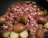 A picture of step 2 of Red russet potatoes with mushrooms and speck.