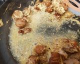 A picture of step 2 of My Tenderloin pork& Sausage in a creamy Mustard Pepper sauce. 😉.