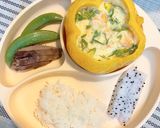 รูปขั้นตอนการทำที่ 6 ของ ไข่ตุ๋นพริกหวานแซลมอนชีส ตับนึ่ง