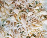 A picture of step 2 of Jalapeno Corn Scalloped Potatoes with garlic and lime bechamel.