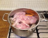 A picture of step 2 of Sunday lunch (chicken noodle soup and baked chicken with potatoes).