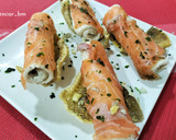 Foto del paso 5 de la receta: Rollitos de mousse de bacalao con anchoa y salmón