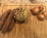 A picture of step 1 of Marsala roasted celeriac, carrots and onion.