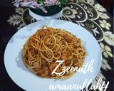 A picture of step 5 of Red Sauce Spaghetti with Prawns.