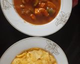 A picture of step 6 of Chicken jalfrezi with vegetable fried rice.