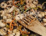 A picture of step 4 of Stir fried mixed veg with black rice and prawns.