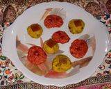 A picture of step 5 of Kaju ki burfi (cherries 🍒 and rose flavour) and laddoo (pan flavour).