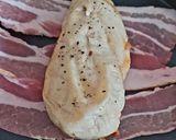 A picture of step 2 of Bacon Wrapped around Chicken breast with soft Smoked Cheese 🤩.