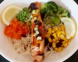 A picture of step 7 of My Salmon Noodles + Veg Bowl#Lunch#mainmeal#Eattherainbow.