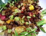 A picture of step 3 of Fried Beef Salad with Thai Cherry and Rice Paddy Herb in Galangal Vinegar and Coconut Syrup.