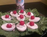 A picture of step 5 of Stuffed Eggs with mushroom And cherry tomatoes.