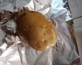 A picture of step 2 of Baked Potatoes Stuffed with Mushrooms, Chorizo, and Chipotle Cream.